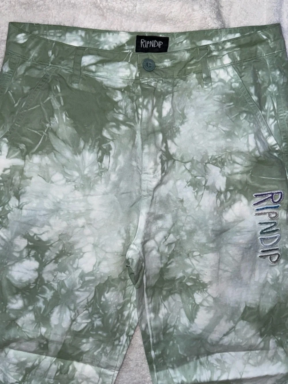 Ripndip Olive Green and White Tie-Dye Chinos